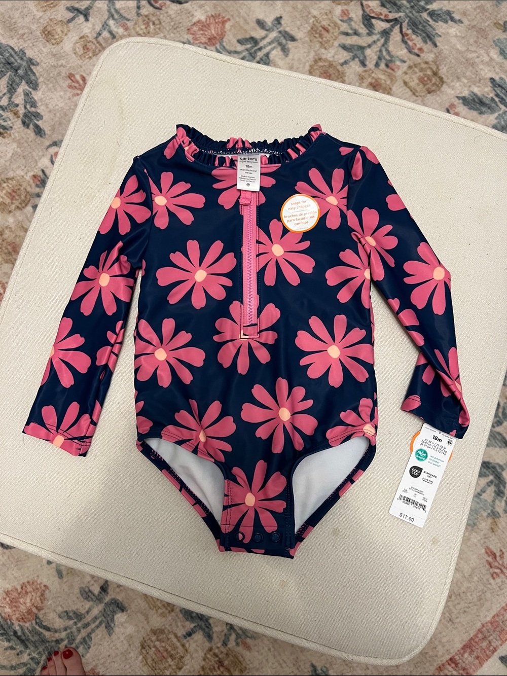 NWT Carter's One-Piece Swimsuit with Pink Daisy Print (18mo)